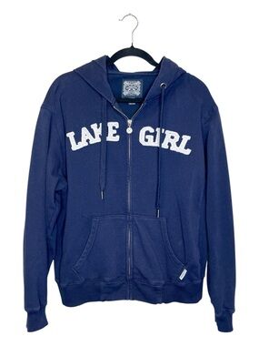 LAKE GIRL Full Zip Navy Blue Hoodie Sweatshirt size Large